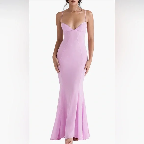 House of CB Loren Georgette Mermaid Gown NWT Large with Plus Cup - Picture 3 of 5